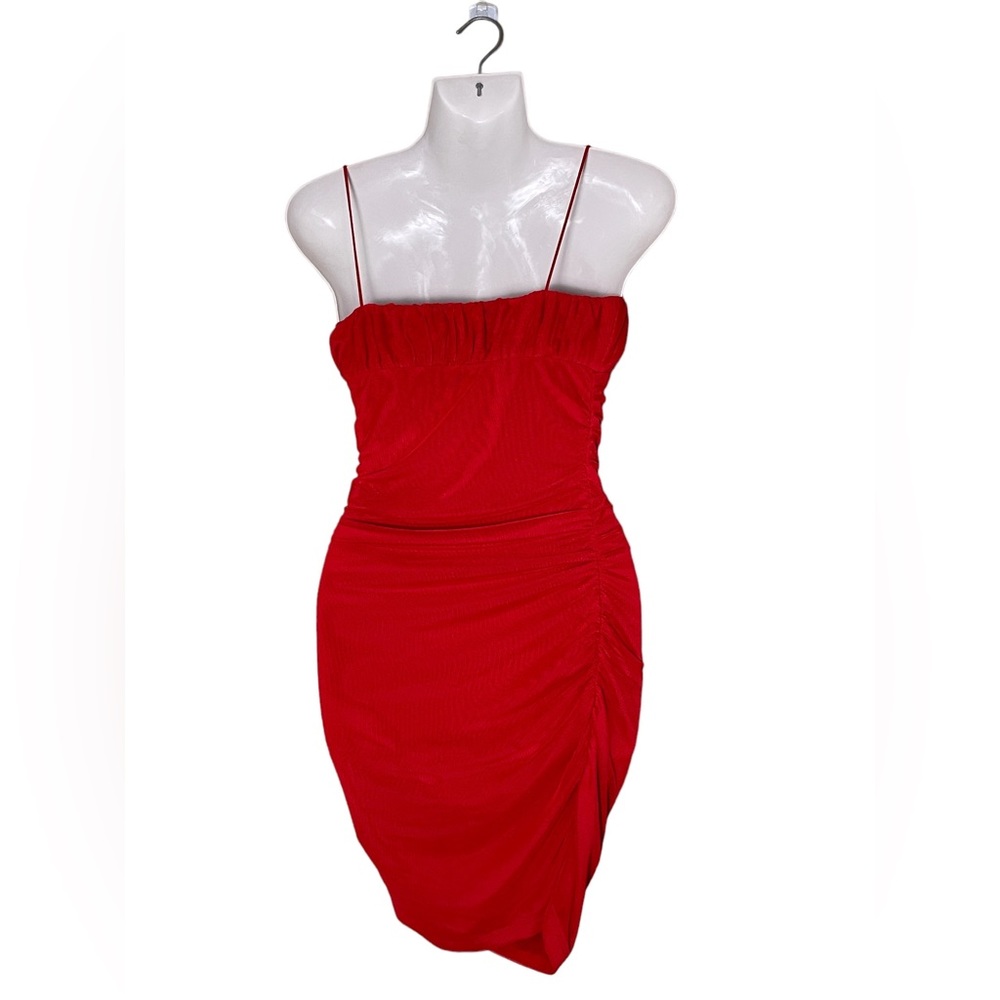 Princess Polly Cherry.Red Ruched Body-con Dress (4) - Picture 5 of 6